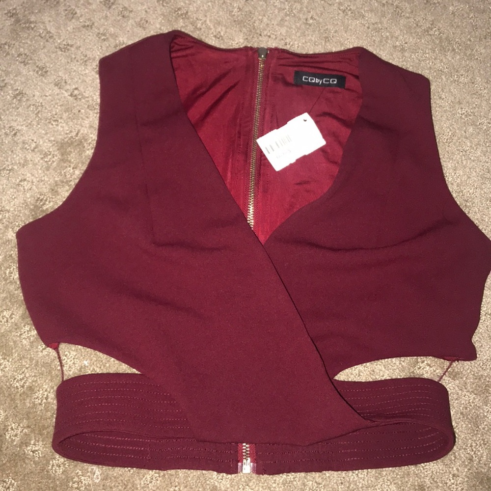 Burgundy cross over crop top